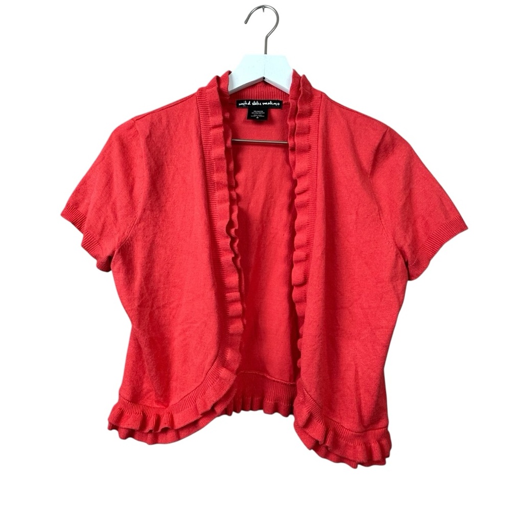 United States Sweaters Coral Ruffle Cardigan Short Sleeve Shrug Sweater Women S